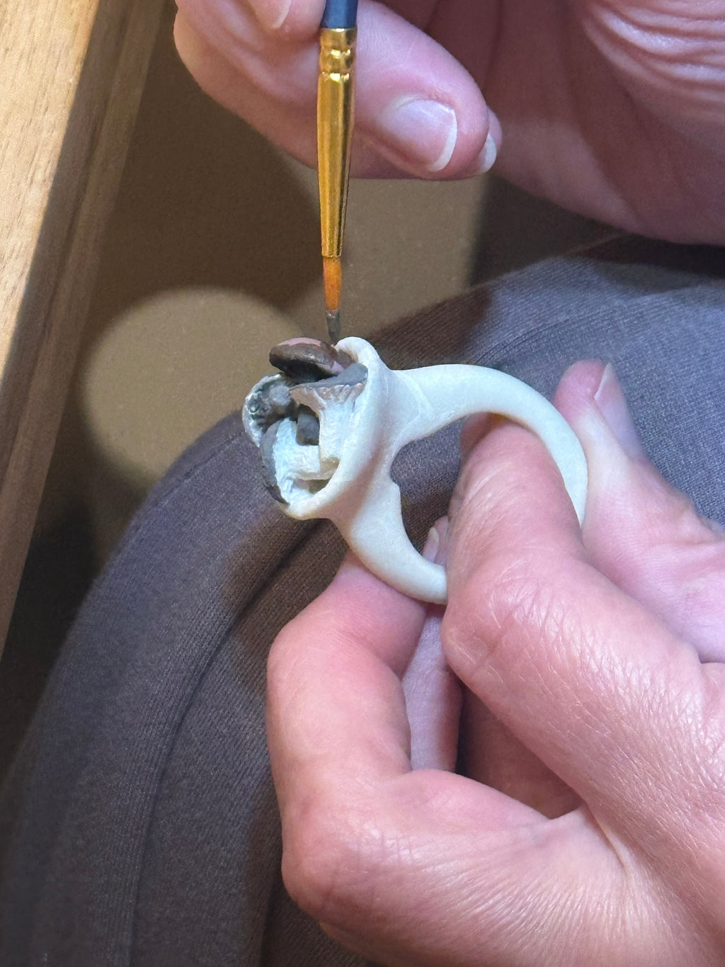 Porcelain ring with mushroom cluster